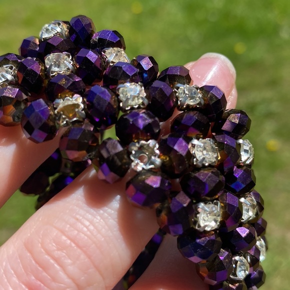 Deep Purple Beaded Rhinestone Bracelet - Picture 5 of 7